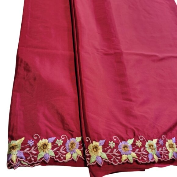 Maroon Burgundy Saree with colorful floral embroidery - Unstitched- NEW - Picture 5 of 10
